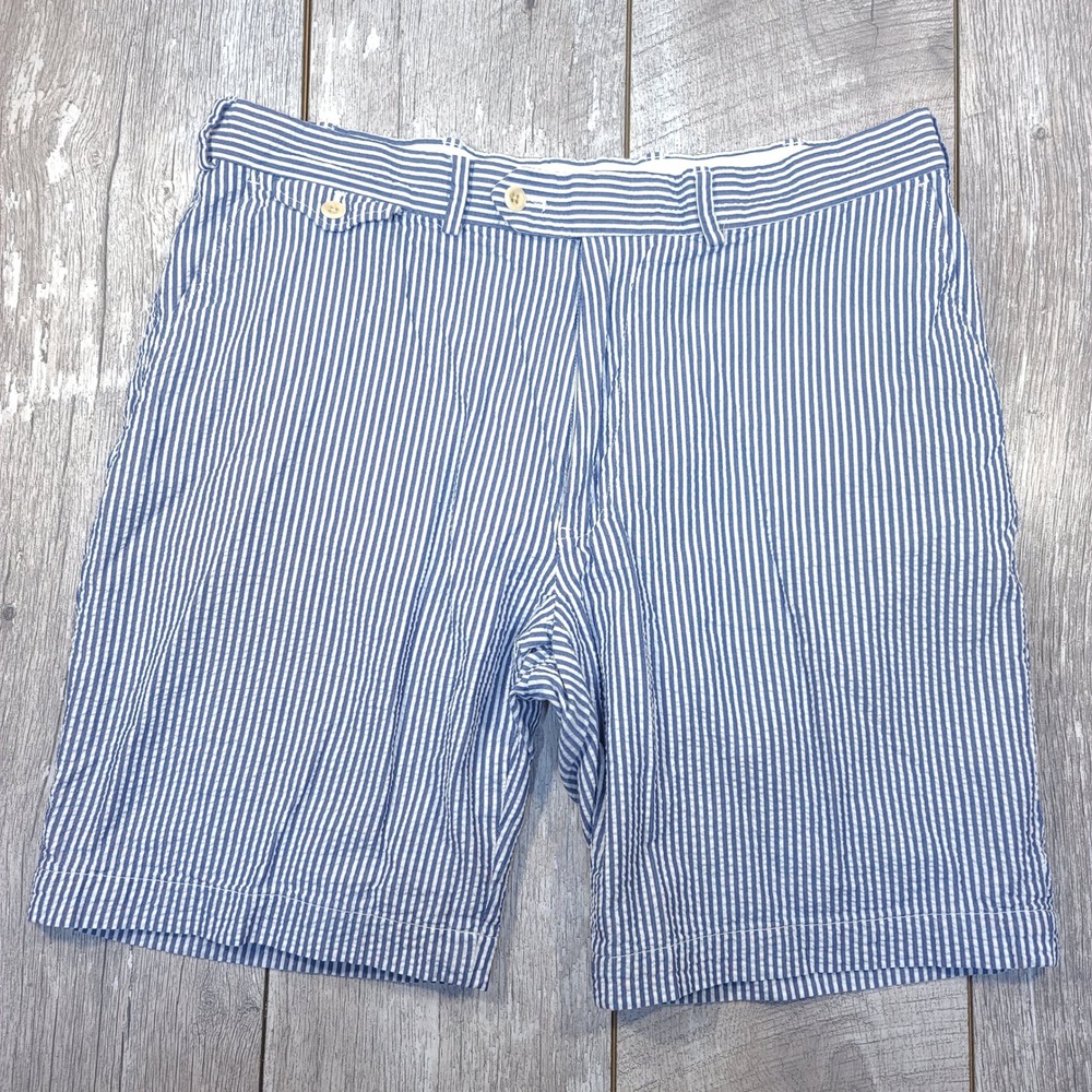 Polo Golf Ralph Lauren Shorts Mens 36 Blue Seersucker Striped Cotton Bermuda